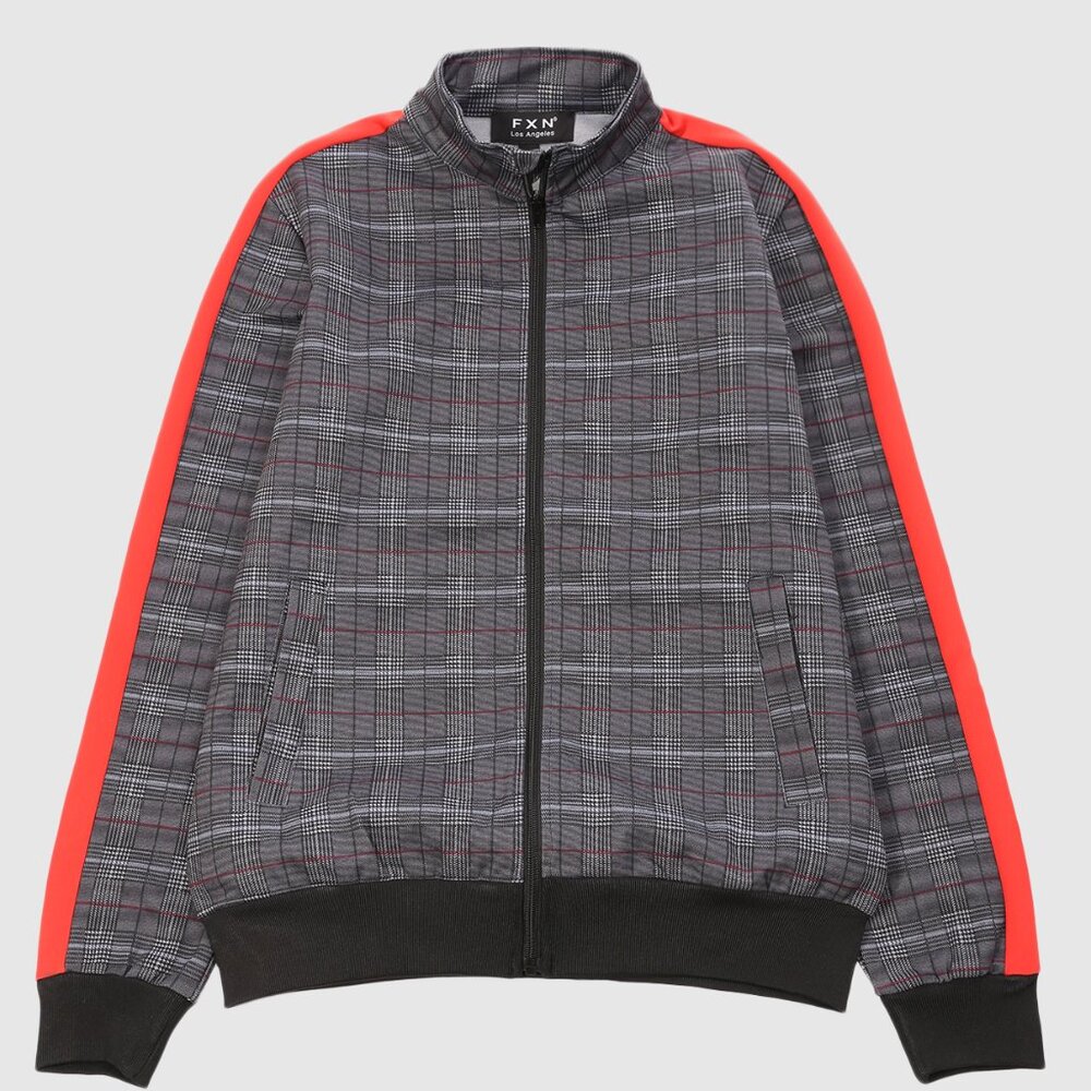 FXN Men's Plaid Zip Up Track Top Sweater Red